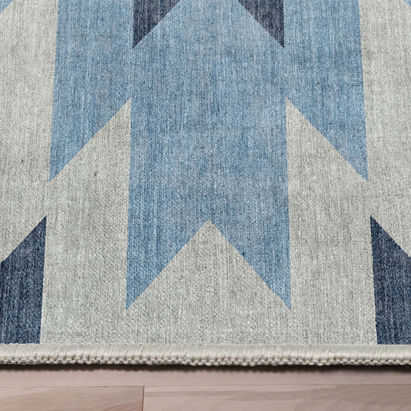Tapis bleu tissé à plat Kehr Albuquerque Southwestern, Rectangle 5 pi 3 po x 7 pi 3 po