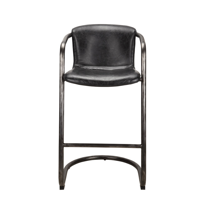 Freeman Bar Stool, Bar Stool (29" Seat Height), Black Genuine Leather