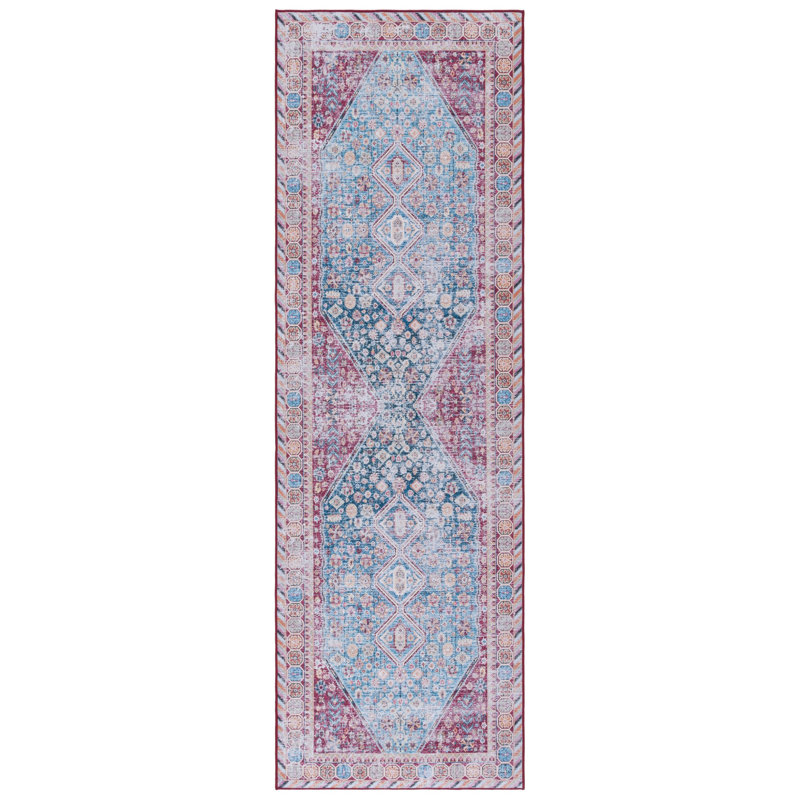 Ziebarth 164 M/W S/R Area Rug In Blue / Red, Runner 2'6" x 8'