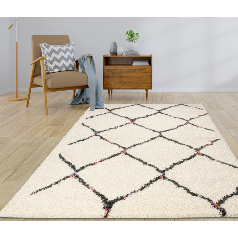 Tapis abstrait ivoire Rainbow Shag, Rectangle 5 pi x 7 pi
