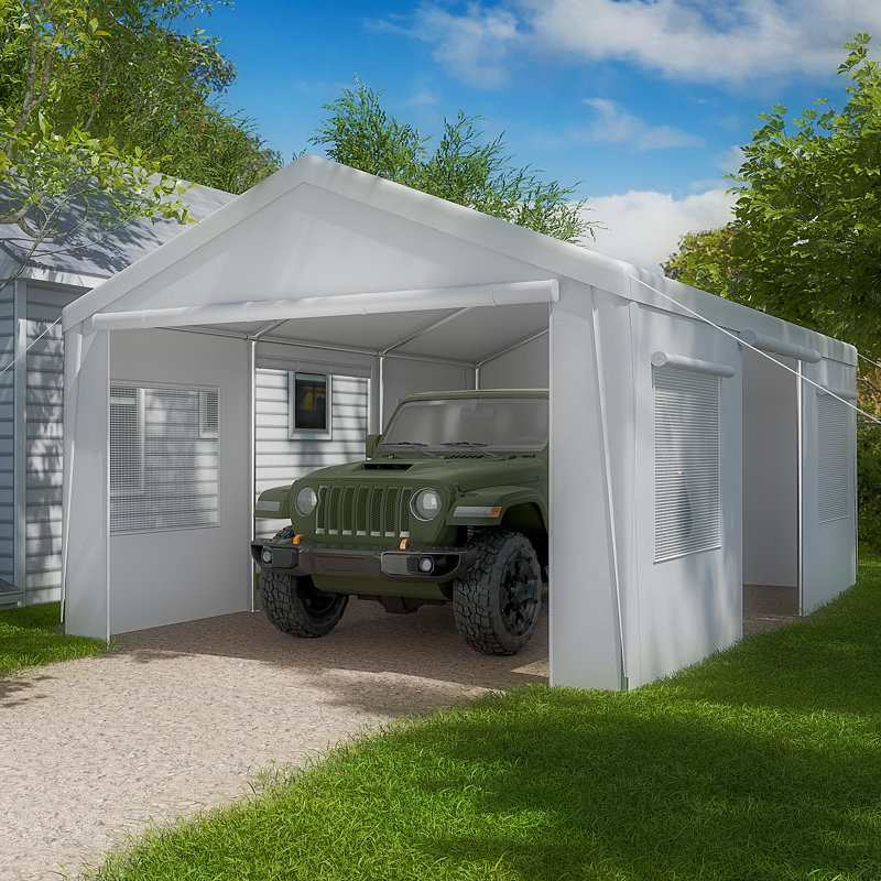  13' X 20' Heavy Duty Carport - Portable Garage With Roll-up Windows, Removable Sidewalls, Waterproof & Uv Resistant