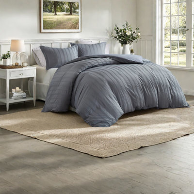 Ensemble de literie pour lit très grand durable 3 pièces, polyester tissé gris, design moderne
