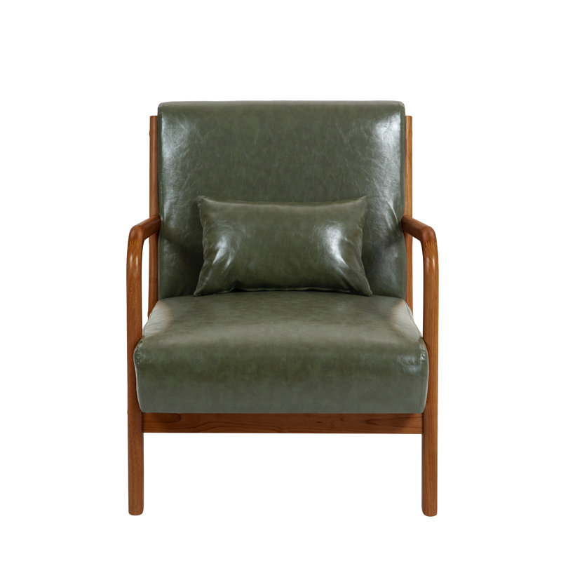 Jyrin 65.5Cm Wide Armchair, Dark Brown Wood, Hunter Green Faux Leather