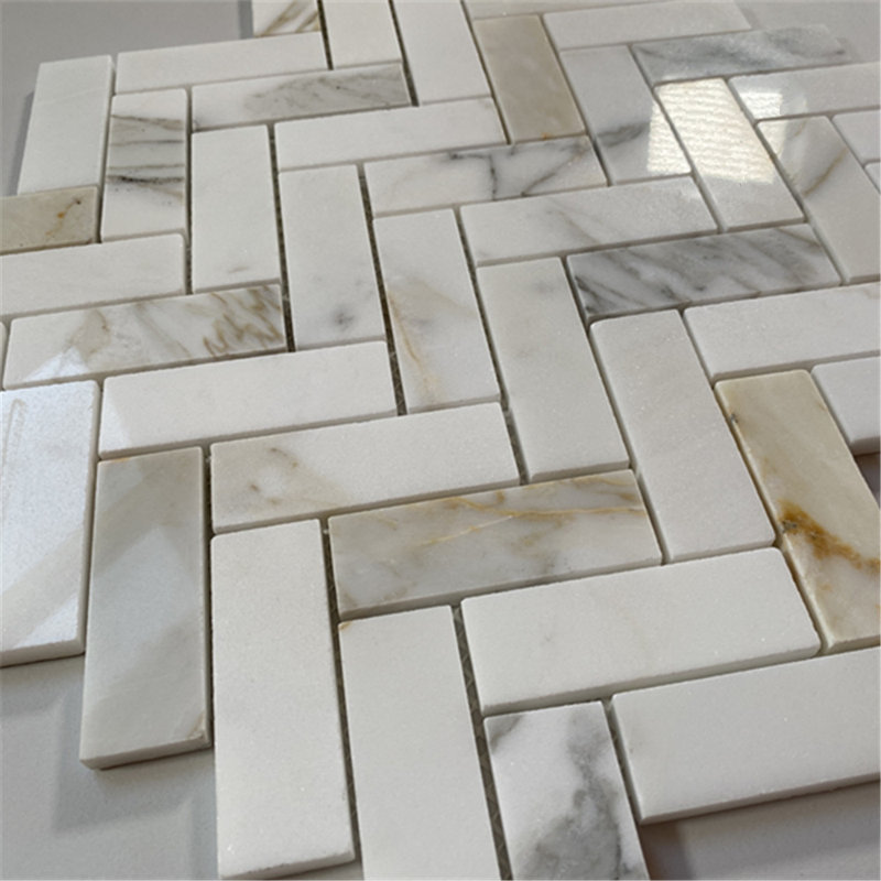 Calacatta 13" x 12" Marble Mosaic Tile, White/Gray