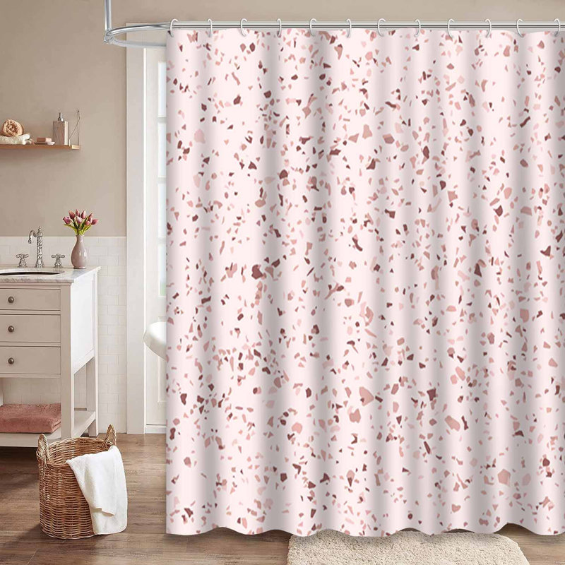 Rideau de douche rose à motif de quartz rose avec 12 crochets, L 72 po x l 84 po