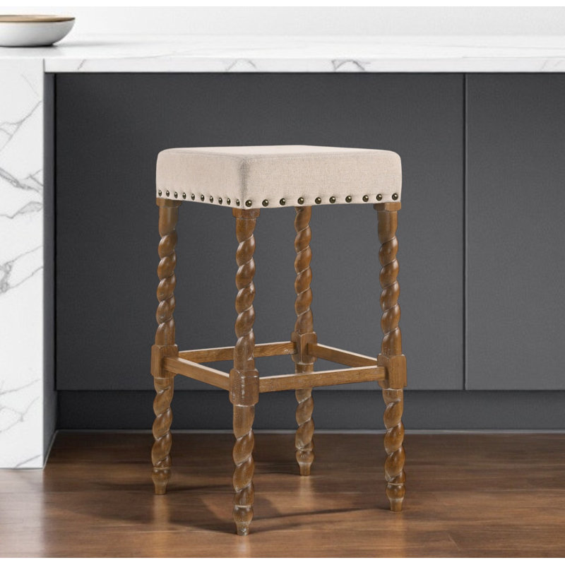 Gouldsboro Upholstered Counter Stool with Solid Wood Frame, Bar Stool (30" Seat Height), Cream/Natural