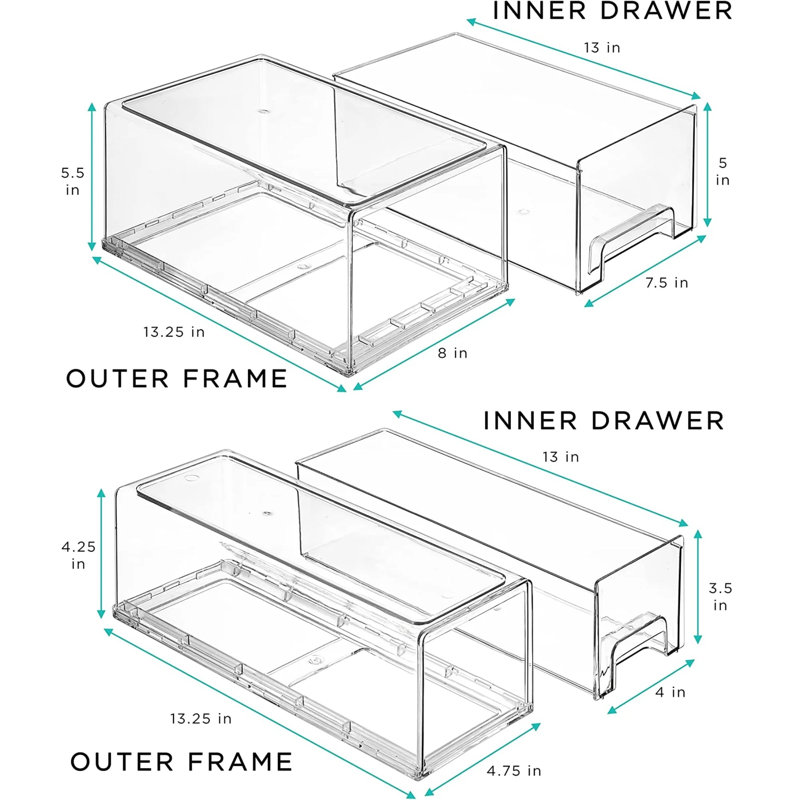 Sorbus Fridge Drawers - Clear Plastic Stackable Pull-out Refrigerator Organizer Bins - Food Storage Containers For Kitchen, Refrigerator, Freezer, Pantry And Vanity (4 Pack | Large & Small)