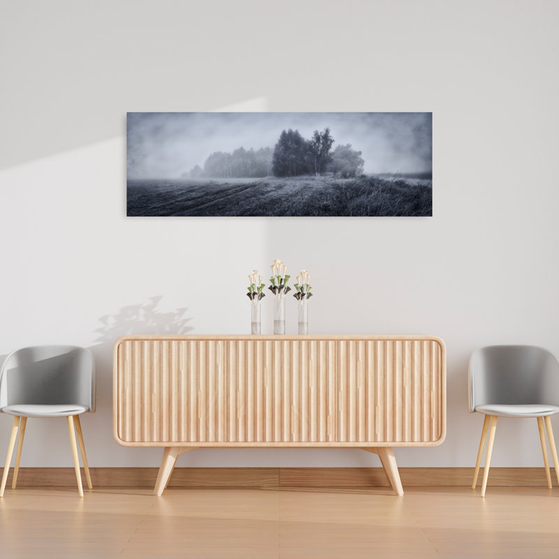 "Foggy", paysage champêtre serein, tranquille, forêt abstraite, art mural, H 16 po x l 48 po
