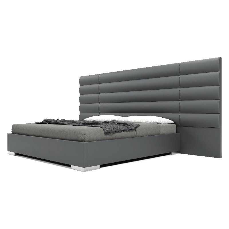 Instinct Tufted Upholstered Low Profile Platform Bed, King, Granite Eco Leather