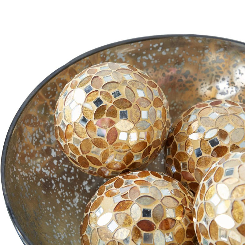 Brabham Glass Handmade Mosaic Decorative Orbs & Vase Filler Set, Gold