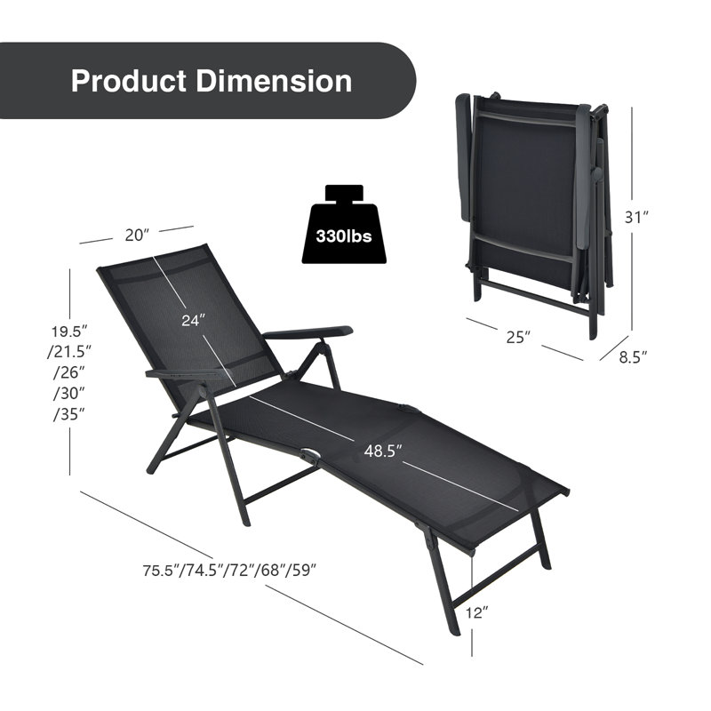 Kemyra Outdoor Metal Chaise Lounge, Black, 2 Pieces
