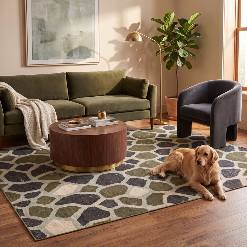 Tapis Billow à motifs animaliers, vert, gris et crème, antidérapant, à poils courts, pour intérieur et extérieur, adapté aux animaux de compagnie, salon, chambre, salle à manger, entrée, couloir, bureau, motifs patchwork, sauge, anthracite, cuisine, passage intensif, facile à nettoyer, ultra doux et lavable.