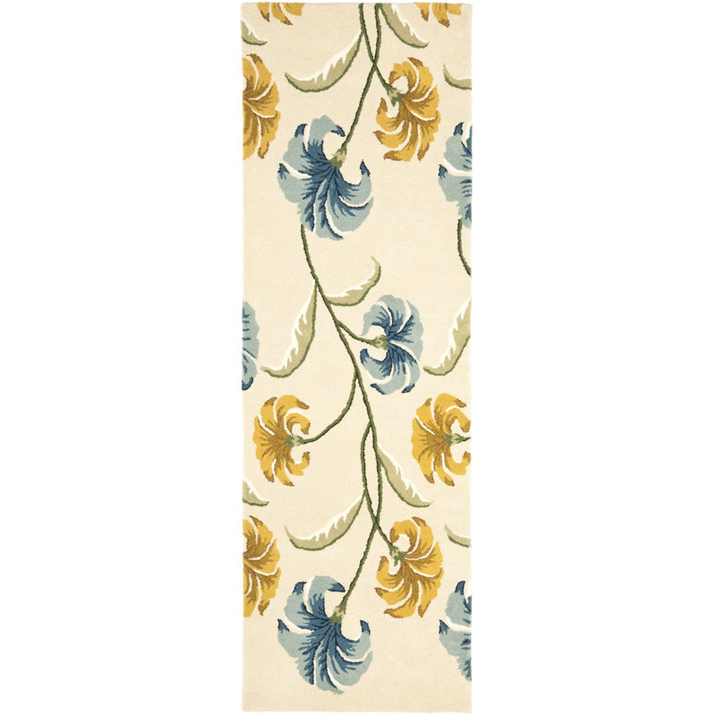 Tapis floral en laine et viscose touffeté à la main Avayah Soho, Tapis de couloir 2 pi 6 po x 8 pi