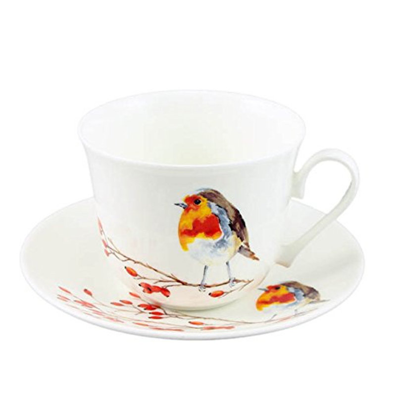 Roy Kirkham Breakfast Cup/Saucer-BIRDS-ROBIN Set Of 2