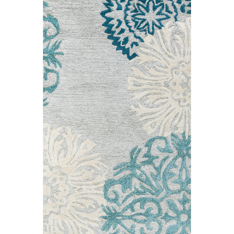 Tapis bleu / brun clair en laine touffeté à la main Brian, Rectangle 8 pi x 10 pi