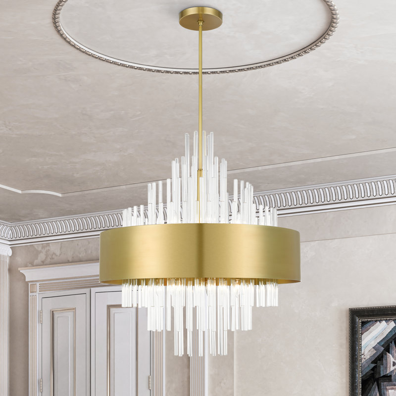 Lustre cylindrique à intensité variable 14 lumières Phina, Laiton naturel