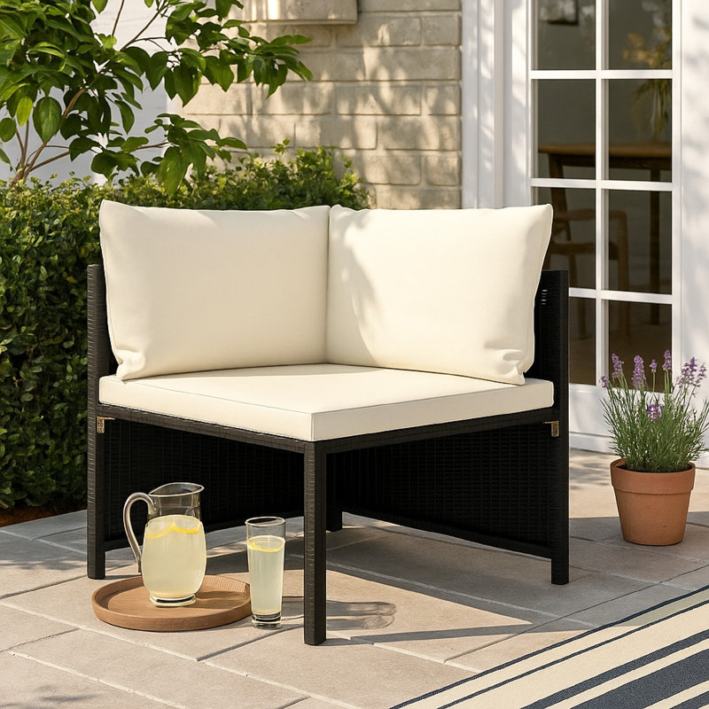 Canapé modulaire d'extérieur Nilo, rotin, crème, noir
