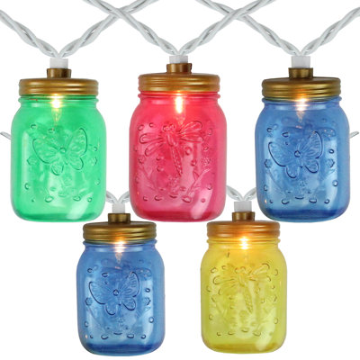 10-Count Multi-Colour Mini Mason Jar Novelty String Light Set 7.5ft White Wire
