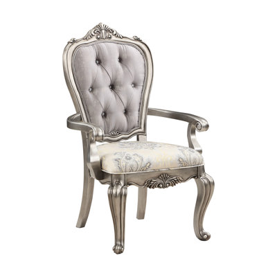 Of 2 Chairs - Antique Platinum, Subtle Crown Detail, Beige 2 Platinum , Crystal Buttons, Dining Room