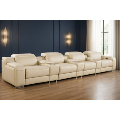169" Beige Italian Leather Reclining USB Sofa