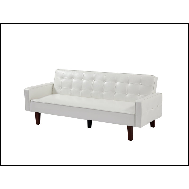 74.4'' Faux Leather Square Arm Sofa Bed, Faux Leather White, 66.14" W x 28.93" H x 37.79" D