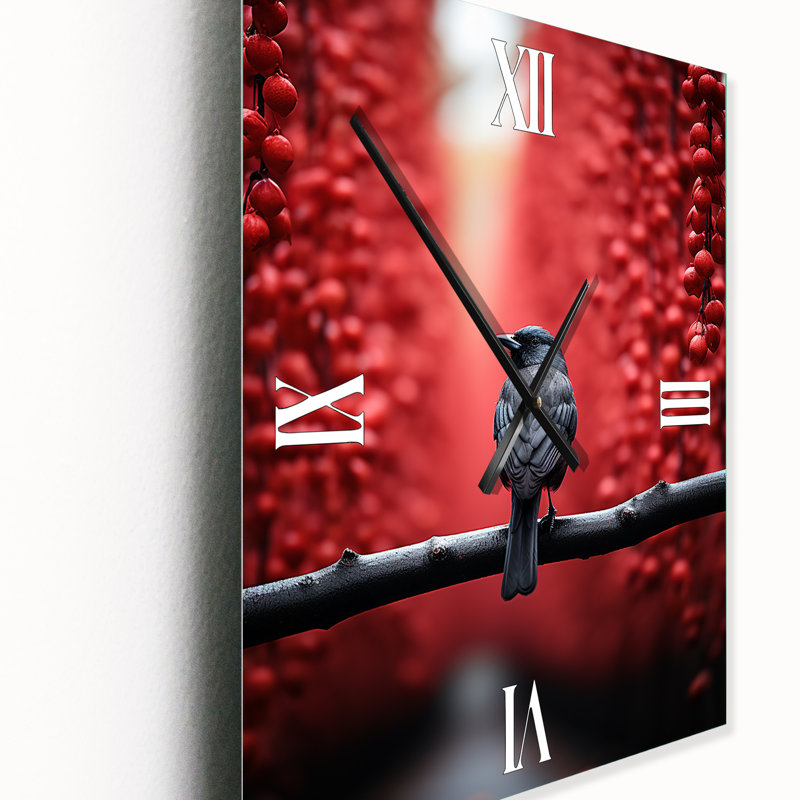 Forest And Red Bird Silent Sentinels - Animals Wall Clock Oversized, H 32 po x l 24 po x P 1 po