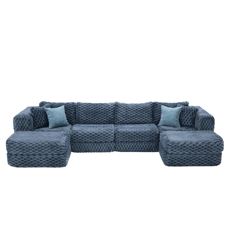 Canapé modulaire en U 135 po avec 2 repose-pieds, Polyester bleu