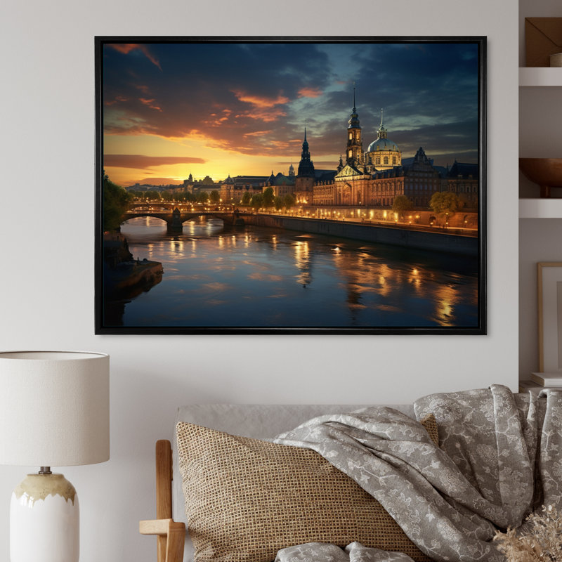 Maryna " Germany Dresden Baroque City I ", 12" H x 20" W, Cadre flottant noir