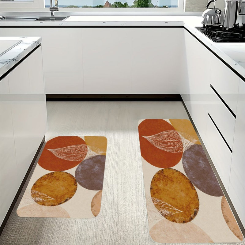 Tapis de cuisine en terre cuite abstraite, ensemble de 2 tapis boho pour la cuisine et le salon