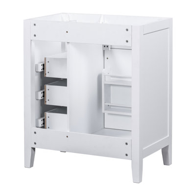30" Bathroom Vanity Cabinet - White With Drawer Compartments Solid Wood & Fashionable Design Freestanding Assembly Base Drawers Elegant Style Needed