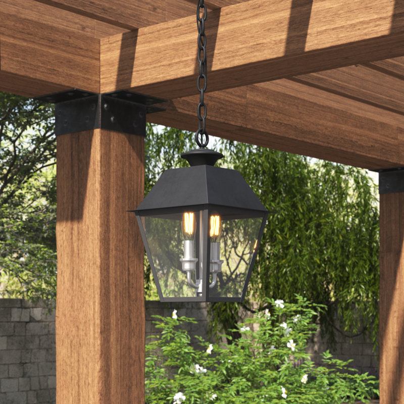 Luminaire suspendu d'extérieur noir 2 lumières H 15 po