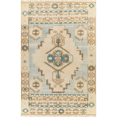 Tapis oriental bleu pâle / brun noué à la main Oriental