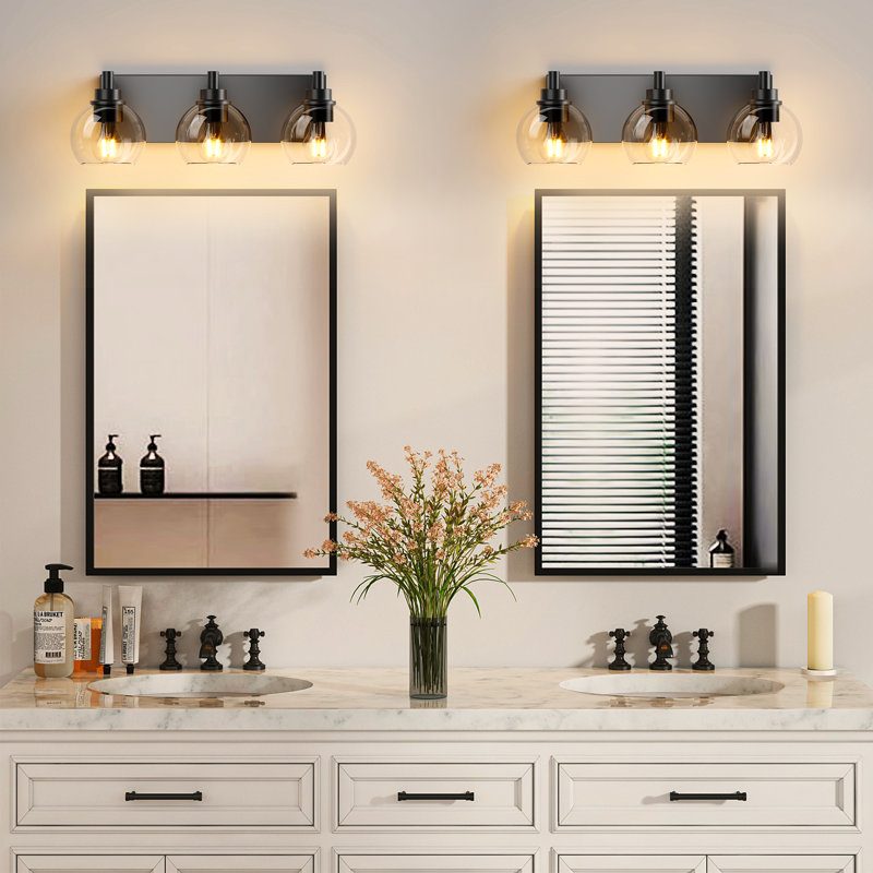 Éclairage pour salle de bain moderne à 3 lumières noir mat, 19,3 po de largeur, Trois lumières