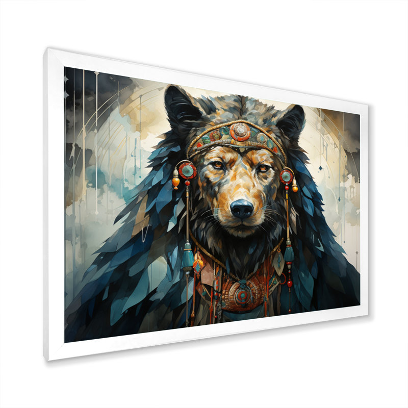 " Native Art Bear Costume ", White Single Picture Framed, 30" H x 40" W x 1.5" D