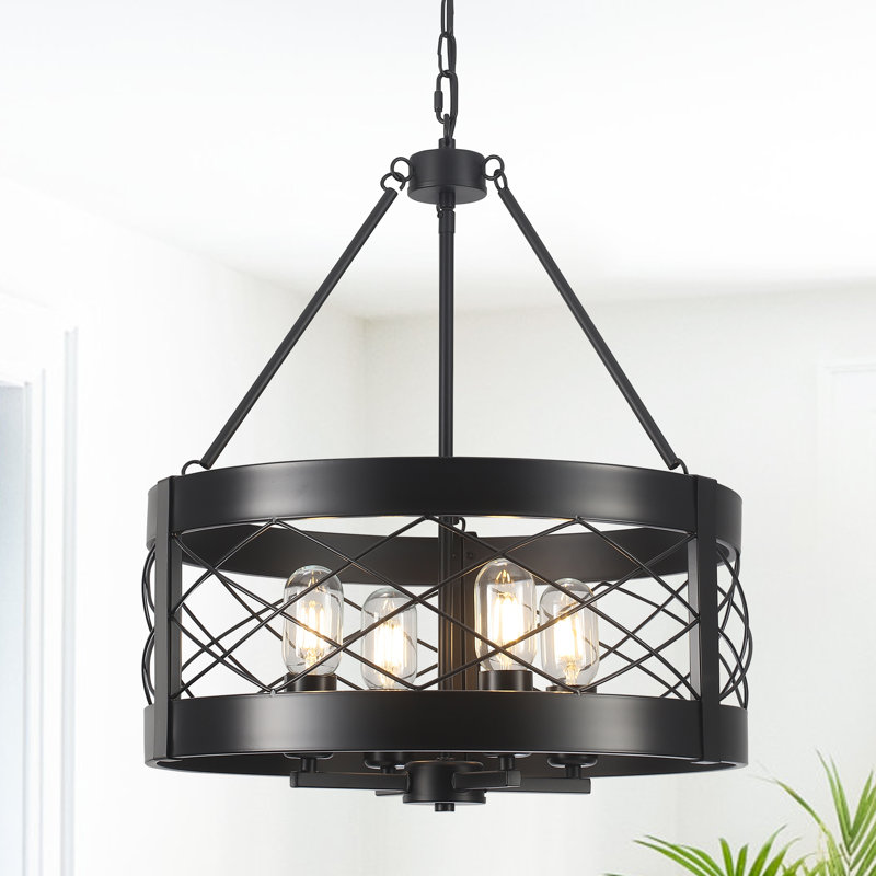 Luminaire suspendu de style campagnard en métal à 4 lumières de 17,71 pouces à intensité variable pour ferme de style industriel