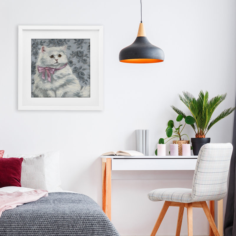 Coquette Kitty, reproduction sous verre encadrée, Cadre blanc côtier, H 16 po x l 16 po