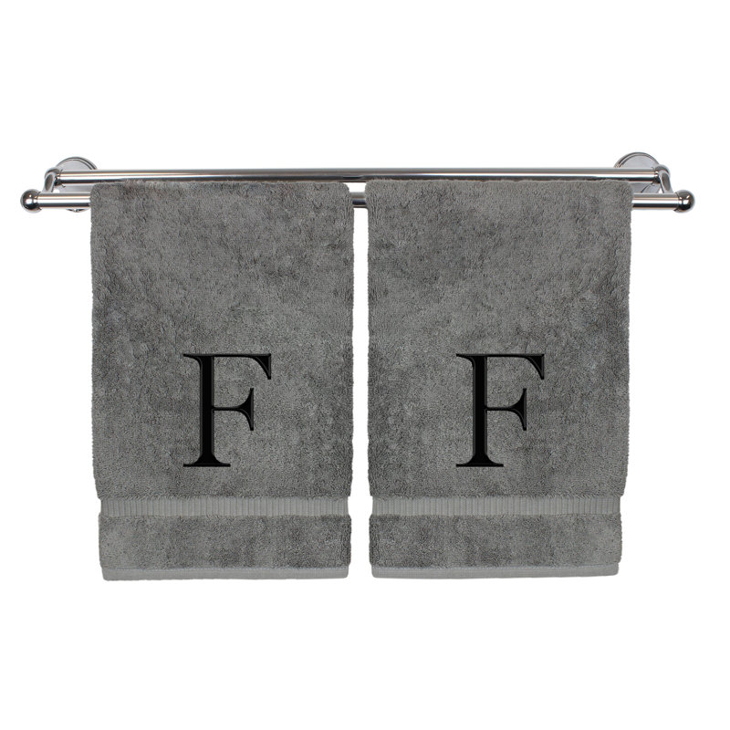 Essuie-mains monogrammés - ensemble de 2 - lettre bloc, F, Gris/noir