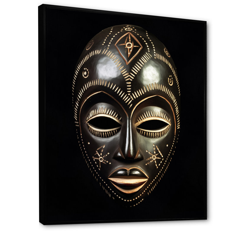 «Ethnical Traditional African Mask VI», reproduction sur toile, Cadre flottant noir, H 20 po x l 12 po x P 1 po