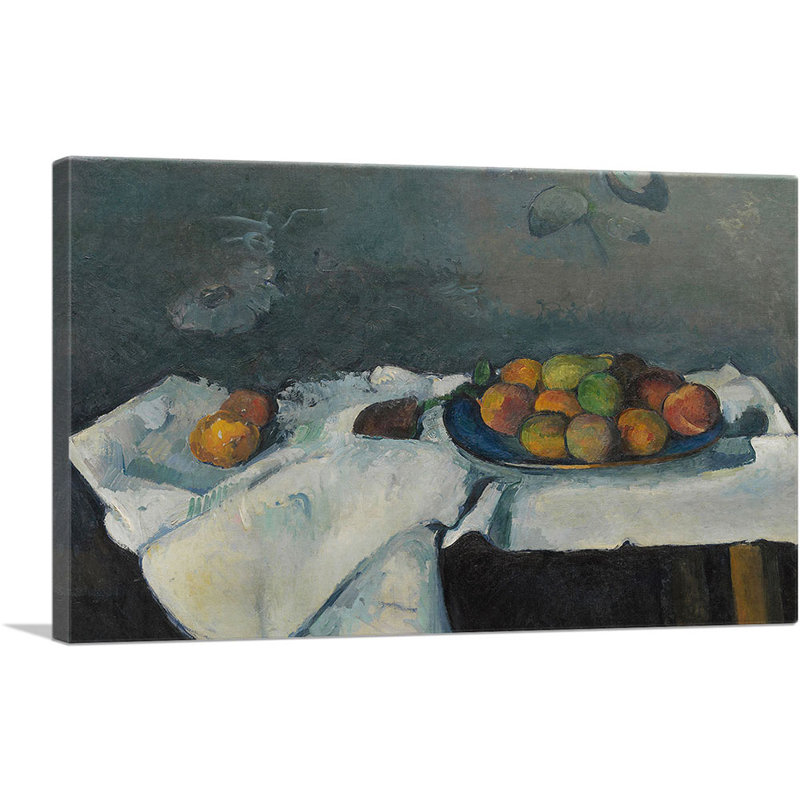 Nature morte, assiette de pêche 1880 - impression, H 26 po x l 40 po x P 0,75 po