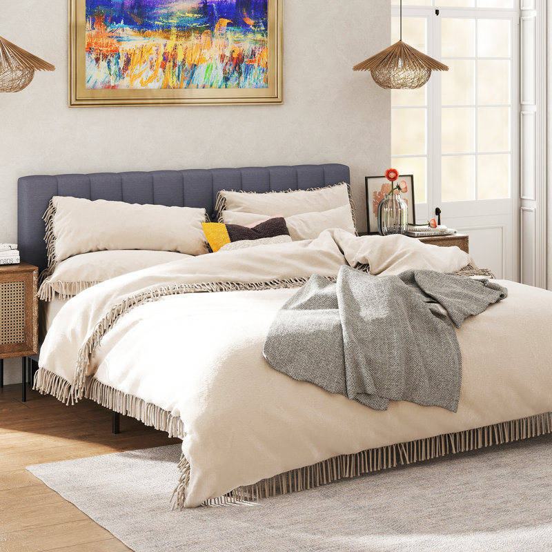 Upholstered Bed Frame with Adjustable Headboard, King