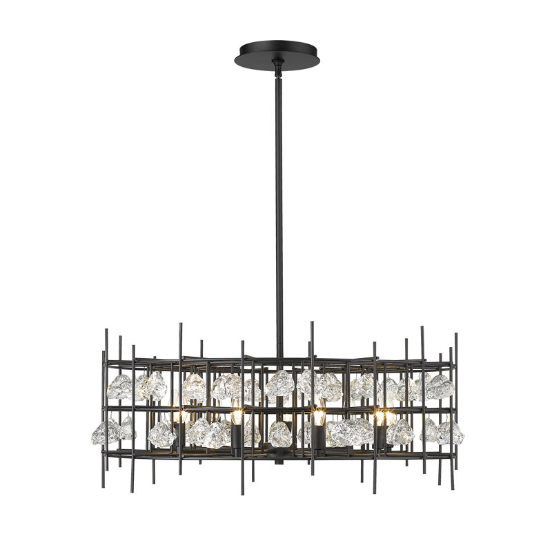 Lustre géométrique 9 lumières façon bougie, Noir mat