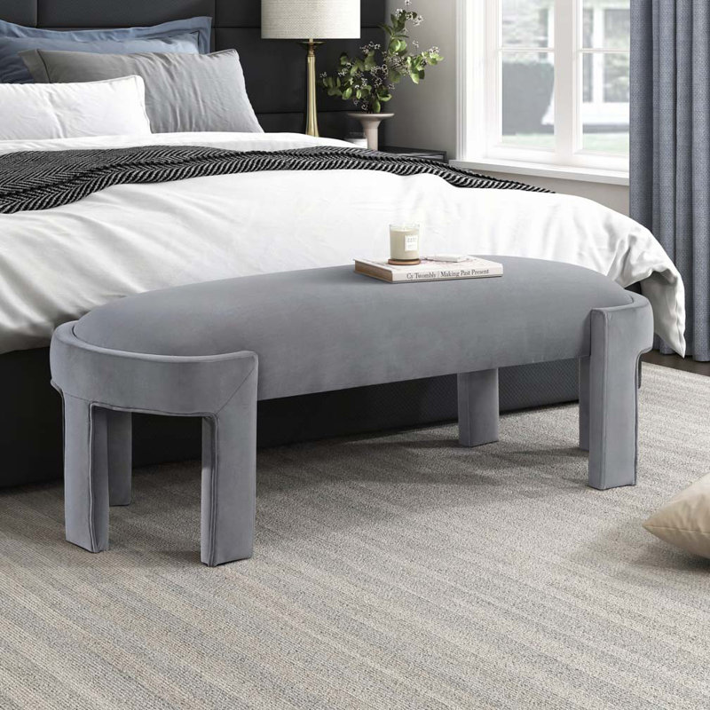 Banc rembourré en velours, Gris