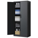 72" Metal Garage Storage Cabinets with Lock,Black Storage Cabinet with Doors and Shelves