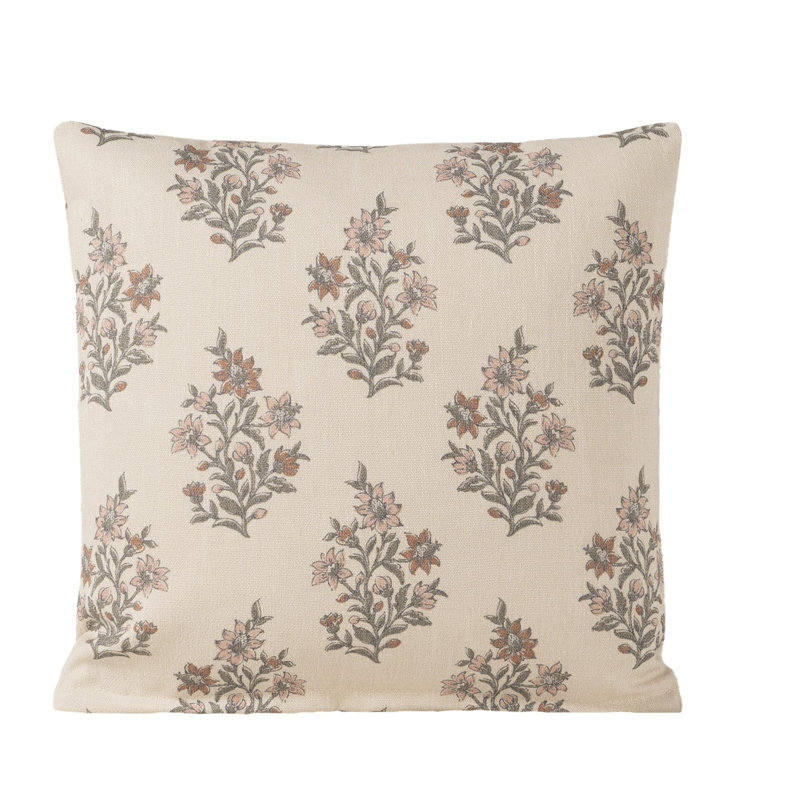 Coussin en polyester Weatherford, Floral rosé, Carré 22 po, Polyester