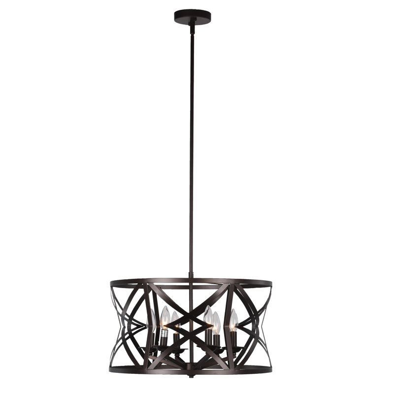 Lustre tambour 5 lumières Geraldo, Bronze huilé, Bronze huilé