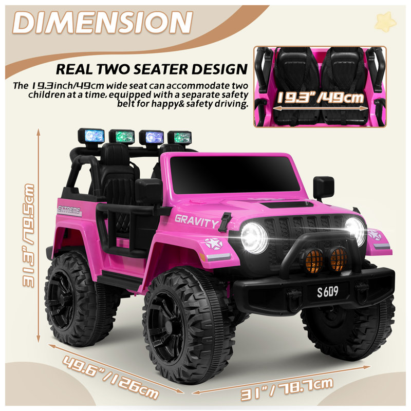 12v 2 Seater Kid’s Ride On Car, Kids' Battery Powered Electric Car W/parents Remote Control, Ride On Truck Toys W/3-point Safety Belt, 3 Speeds, Large Capacity Trunk, Spring Suspension, Multi Functions Dashboard