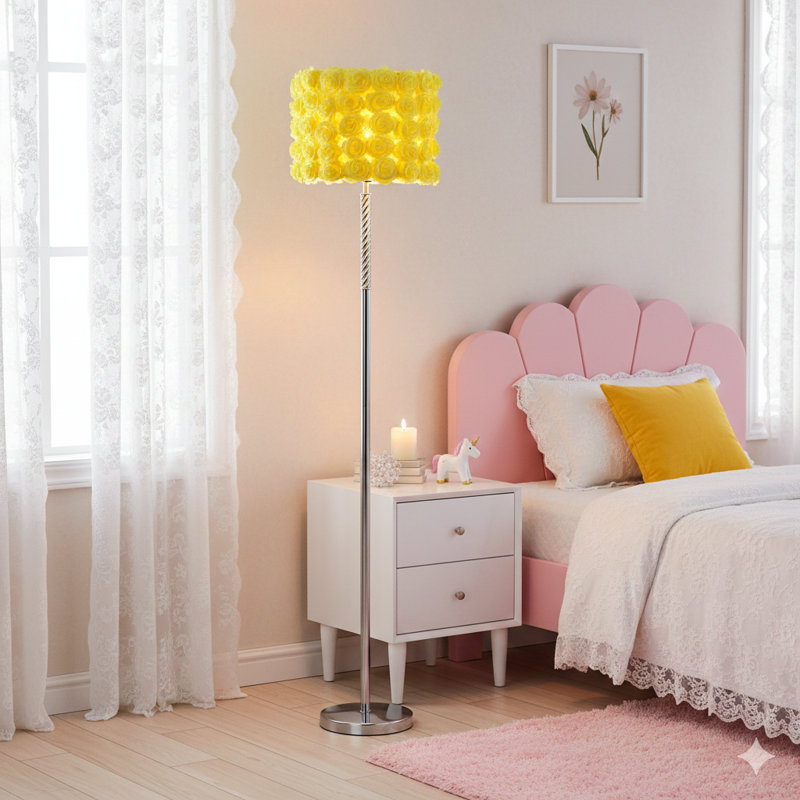 63"In Yellow Roses In Bloom Acrylic/Metal Floor Lamp
