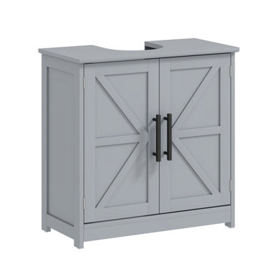 Base avec meuble-lavabo, meuble-lavabo de salle de bain, conception à deux niveaux avec 2 portes de grange et tablettes réglables (lavabo non inclus), gris foncé