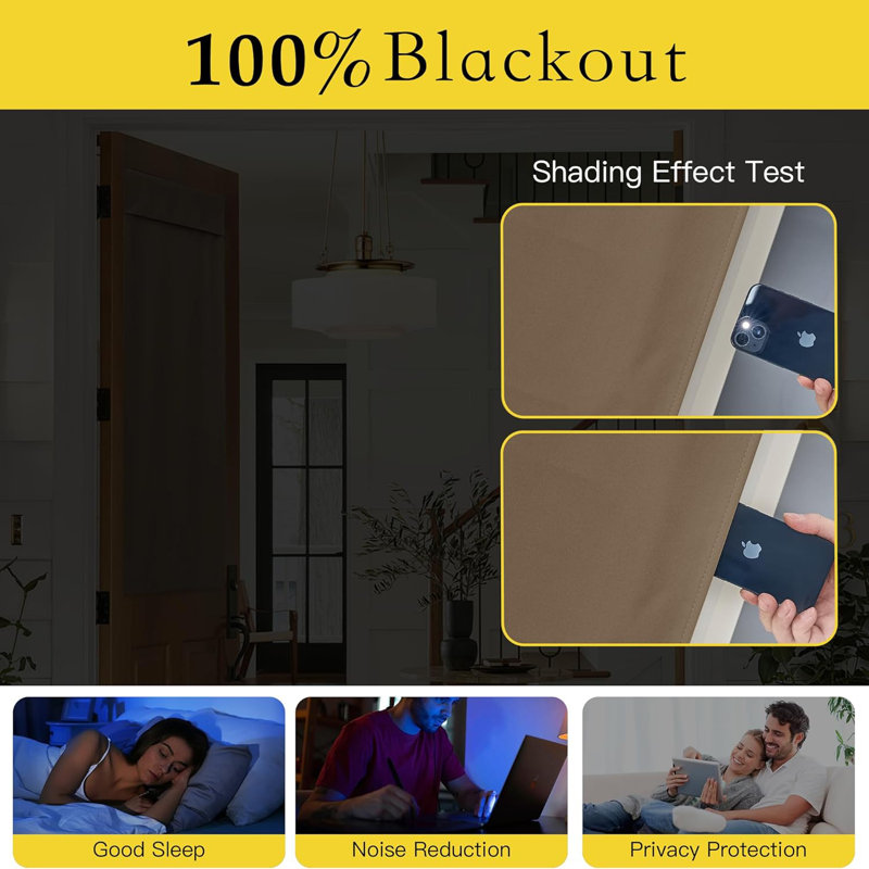  100% Blackout French Door Curtains, Privacy Curtains for Window, Room Darkening Thermal Insulated Door Window Shades for Bedroom, 1 Panel