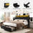 King Bed Frame with Storage Drawers & Headboard, Platform Bed with Led Light & Charging Station, Black-589060380-589060383